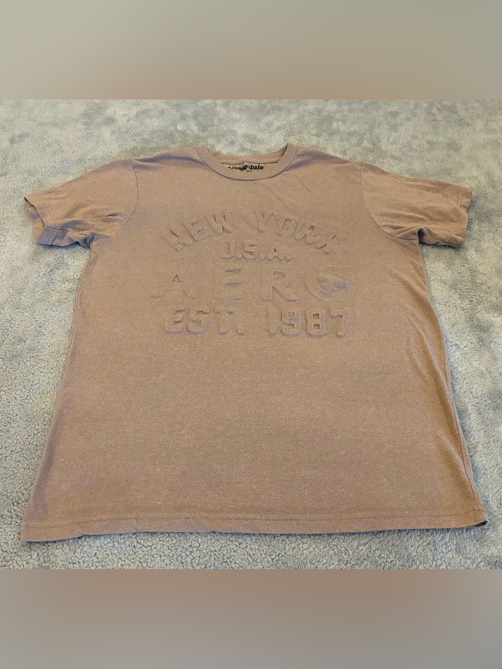 Aeropostale Men's Embossed Logo Crew Tee — Light Tan Size Small